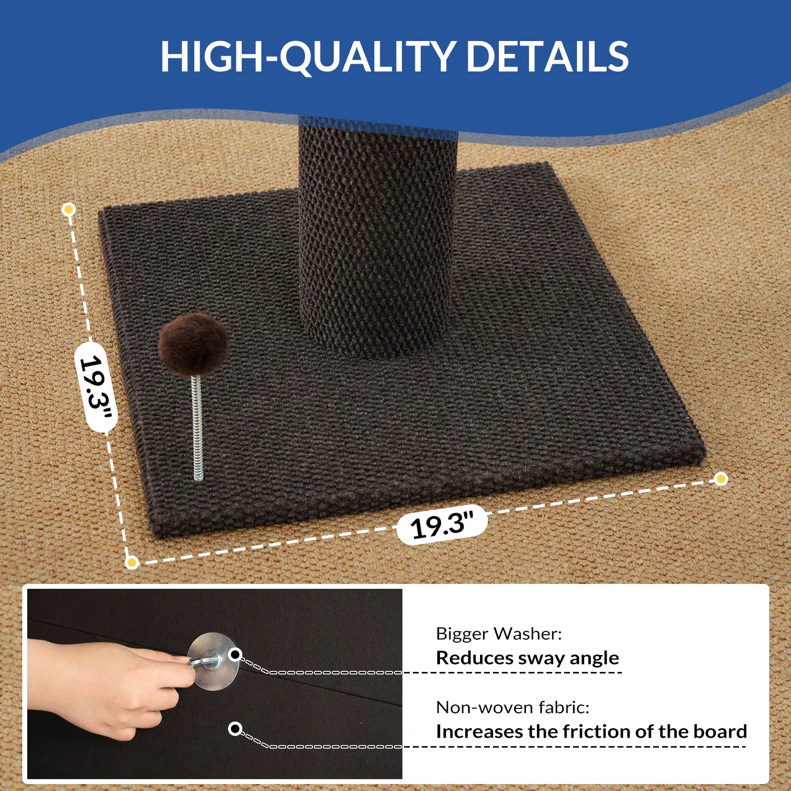 MADE 4 PETS 41-Inch Tall Gray Vertical Scratcher for Indoor Cats, Large Sisal Post with Replaceable Toys, Sturdy Base, Solid Construction & Space-Saving Design