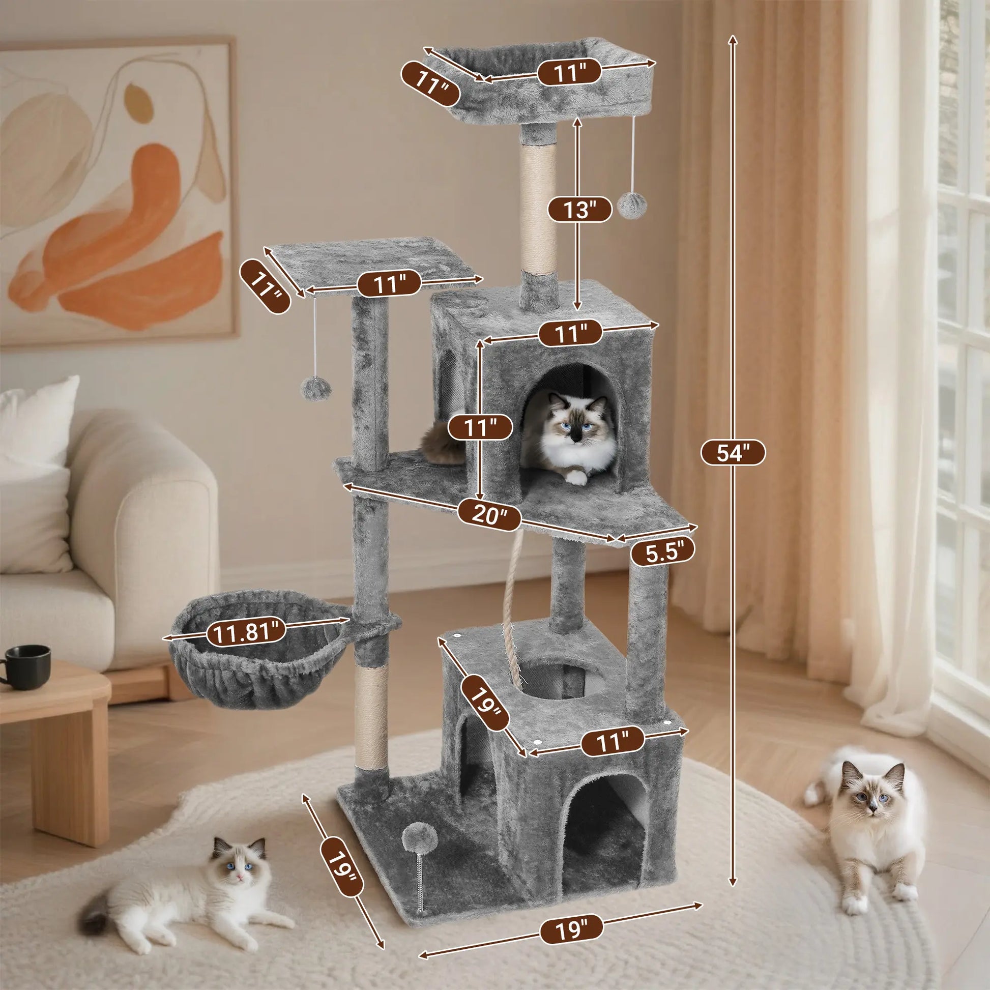 Ultimate!! Cat Tree / Tower for Indoor with Green Leaves, Cat Condo Cozy Plush House with Hang Ball, Pet Furniture with Scratching Posts 