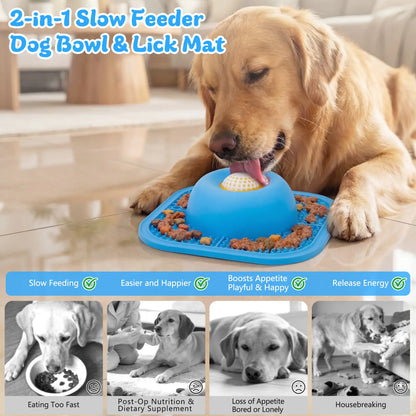 Slow Feeder Dog Bowls & Lick Mat for Liquid and Thick Treat, Anti-Slip Dog Lick Bowl with Interactive Rolling Ball