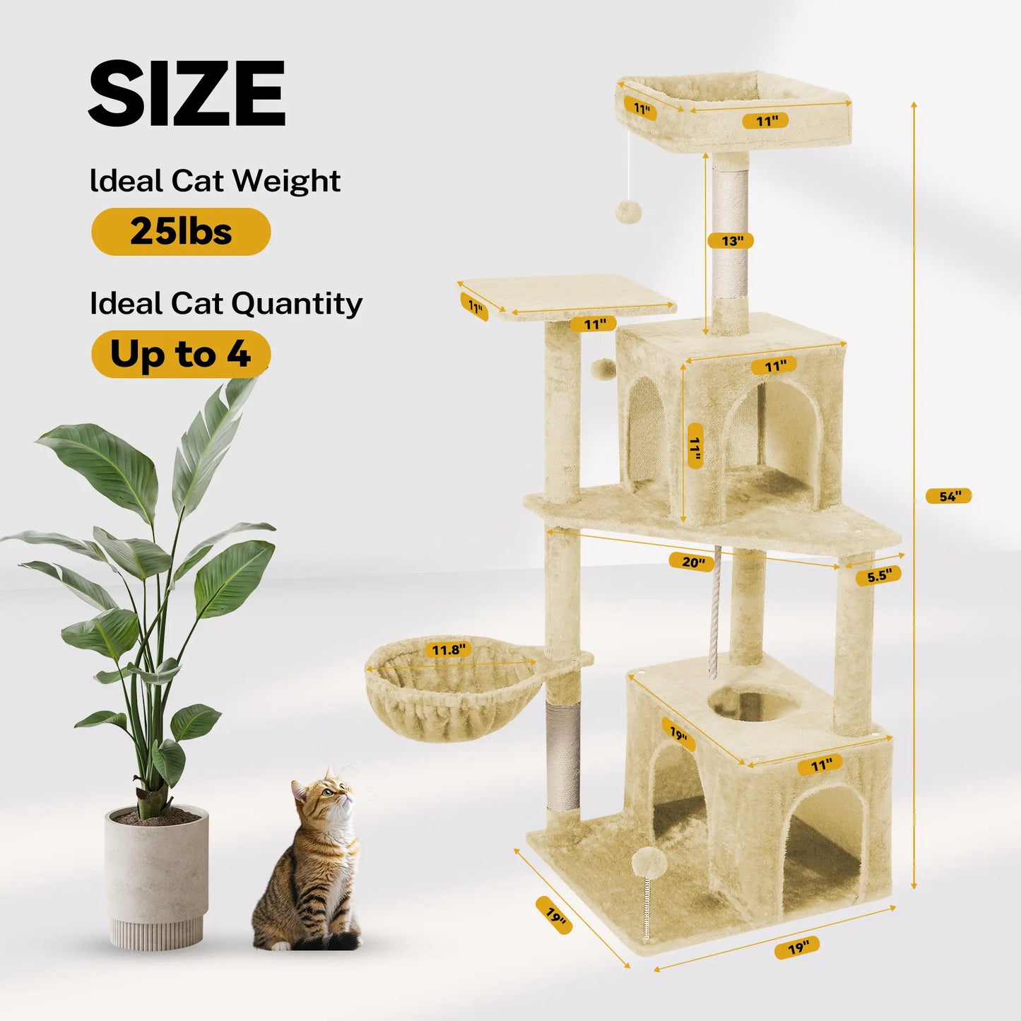 Ultimate!! Cat Tree / Tower for Indoor with Green Leaves, Cat Condo Cozy Plush House with Hang Ball, Pet Furniture with Scratching Posts 