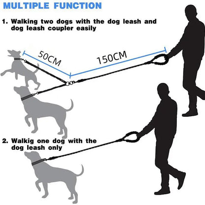 Kigifuture Dual Dog Leash with 360-Degree Swivel, Tangle-Free Design, and Shock Absorbing Bungee for Walking Two Dogs