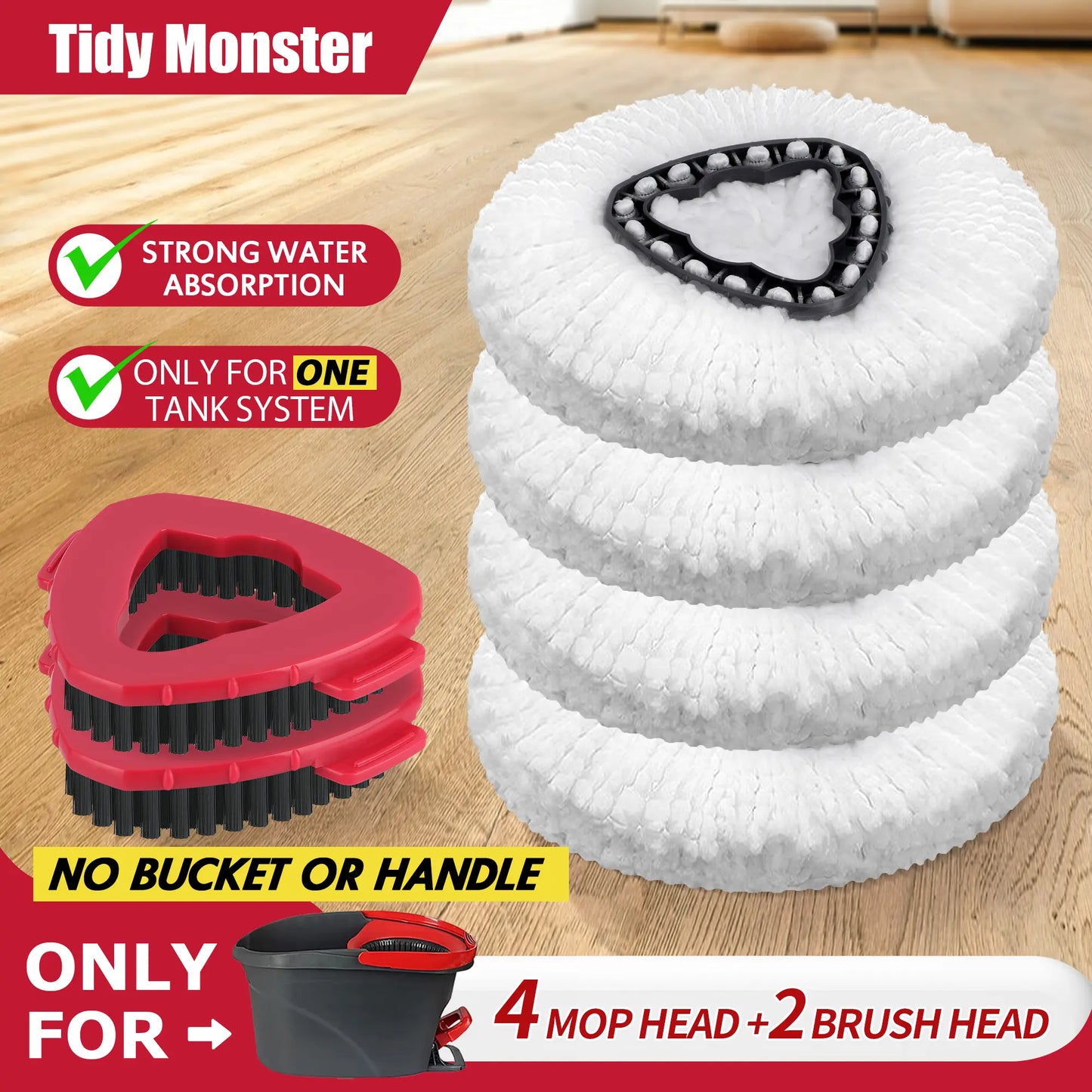 Mop Head & Scrub Brush Refill for O-Cedar Easywring 1 Tank System Only. Bucket & Handle NOT Included. Perfect Suitable Cleaners Pack Cleaning