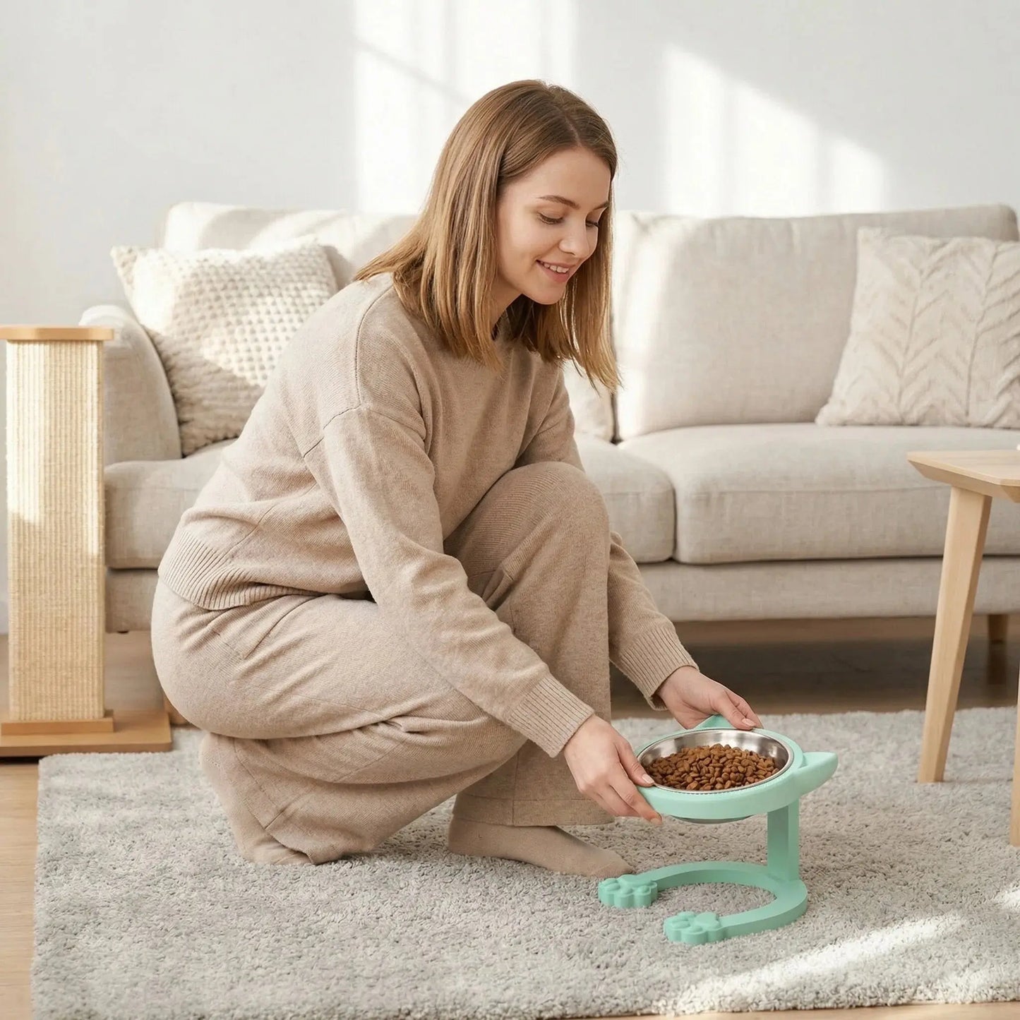 Elevated Tilted Cat Bowl, 316 Stainless Steel Raised Feeder with Anti-Slip Paw Stand, Catbowl, Whisker Friendly Neck Protection Pet Food Dish, Easy Clean Portable Kitten Feeding Bowl for Senior Cats & Small Puppies