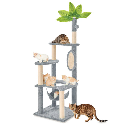 Ultimate!! Cat Tree / Tower for Indoor with Green Leaves, Cat Condo Cozy Plush House with Hang Ball, Pet Furniture with Scratching Posts 