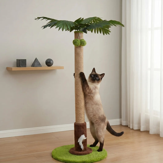 Tree-Shaped Cat Scratching Post 36.22" Palm Tree Cat Tree Tower with Interactive Hanging Toys, Heavy Duty Sisal Multi-Level Cat Climber for Indoor Cats & Kittens, Space-Saving Small Cat Condo Furniture