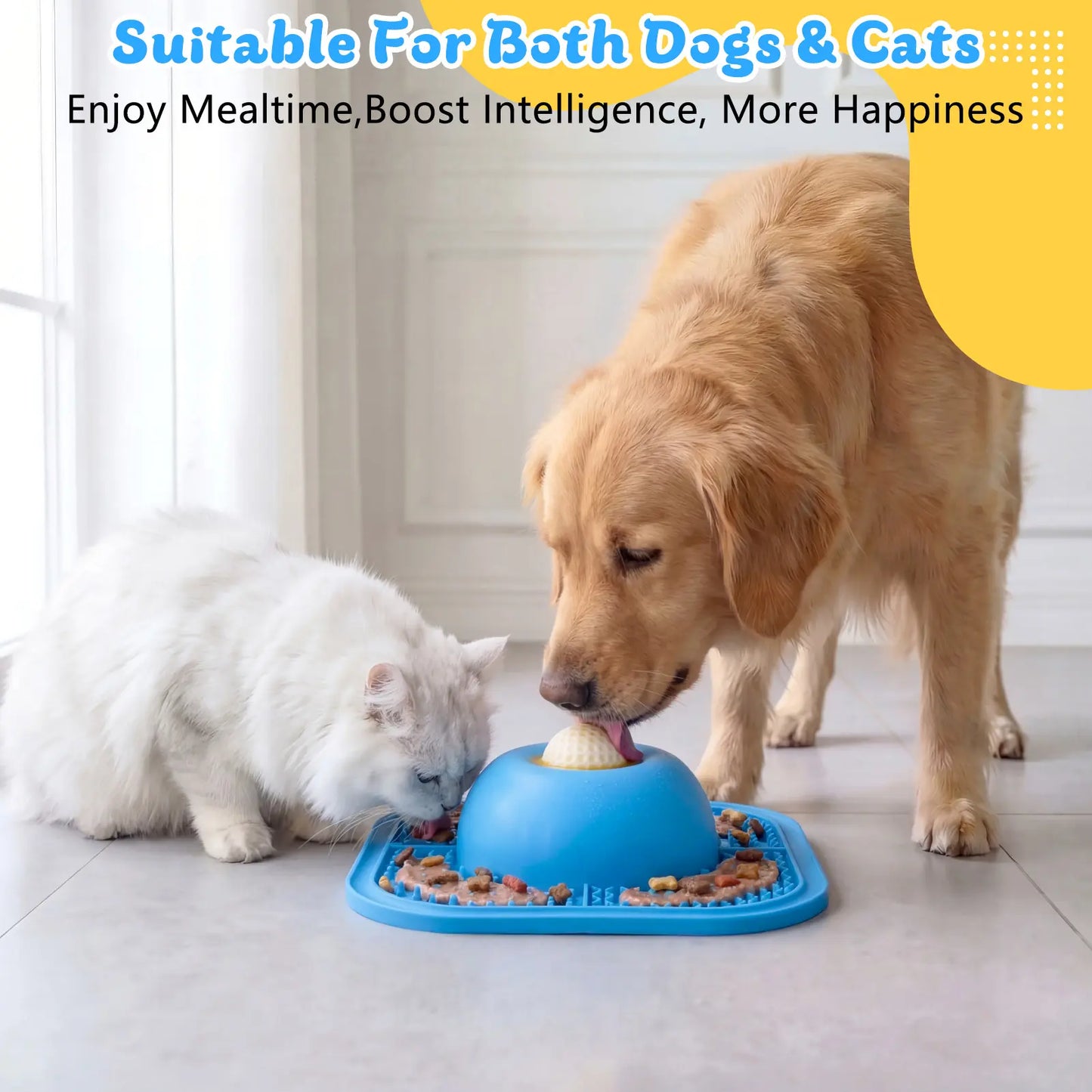 Slow Feeder Dog Bowls & Lick Mat for Liquid and Thick Treat, Anti-Slip Dog Lick Bowl with Interactive Rolling Ball