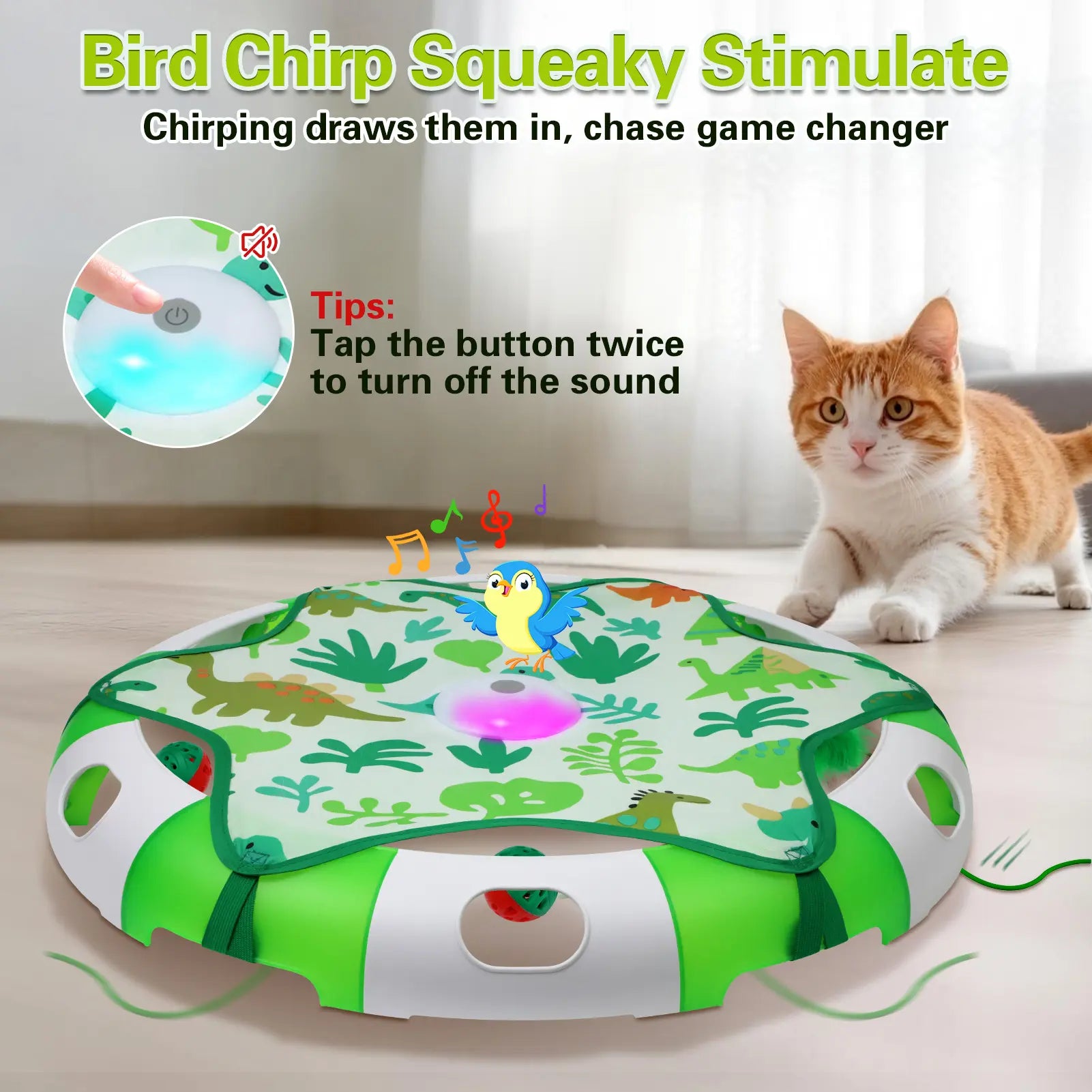 BENTOPAL Automatic Interactive Cat Toy with Moving Feather & Chirping Sound | Motion Activated Track Toy for Indoor Cats, USB Rechargeable, Bonus 2 Cat Bell Balls