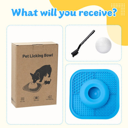 Slow Feeder Dog Bowls & Lick Mat for Liquid and Thick Treat, Anti-Slip Dog Lick Bowl with Interactive Rolling Ball