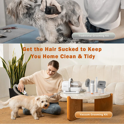 Afloia Professional Dog Grooming Kit: Vacuum Grooming Tools, Low Noise Dog Clippers, and Shedding Brush for Pet Lovers