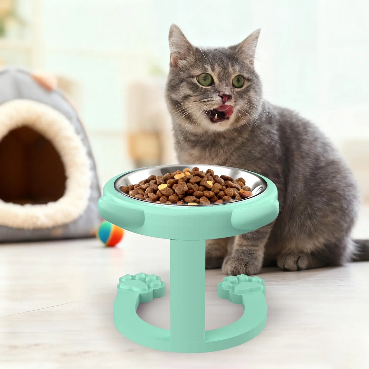 Elevated Tilted Cat Bowl, 316 Stainless Steel Raised Feeder with Anti-Slip Paw Stand, Catbowl, Whisker Friendly Neck Protection Pet Food Dish, Easy Clean Portable Kitten Feeding Bowl for Senior Cats & Small Puppies