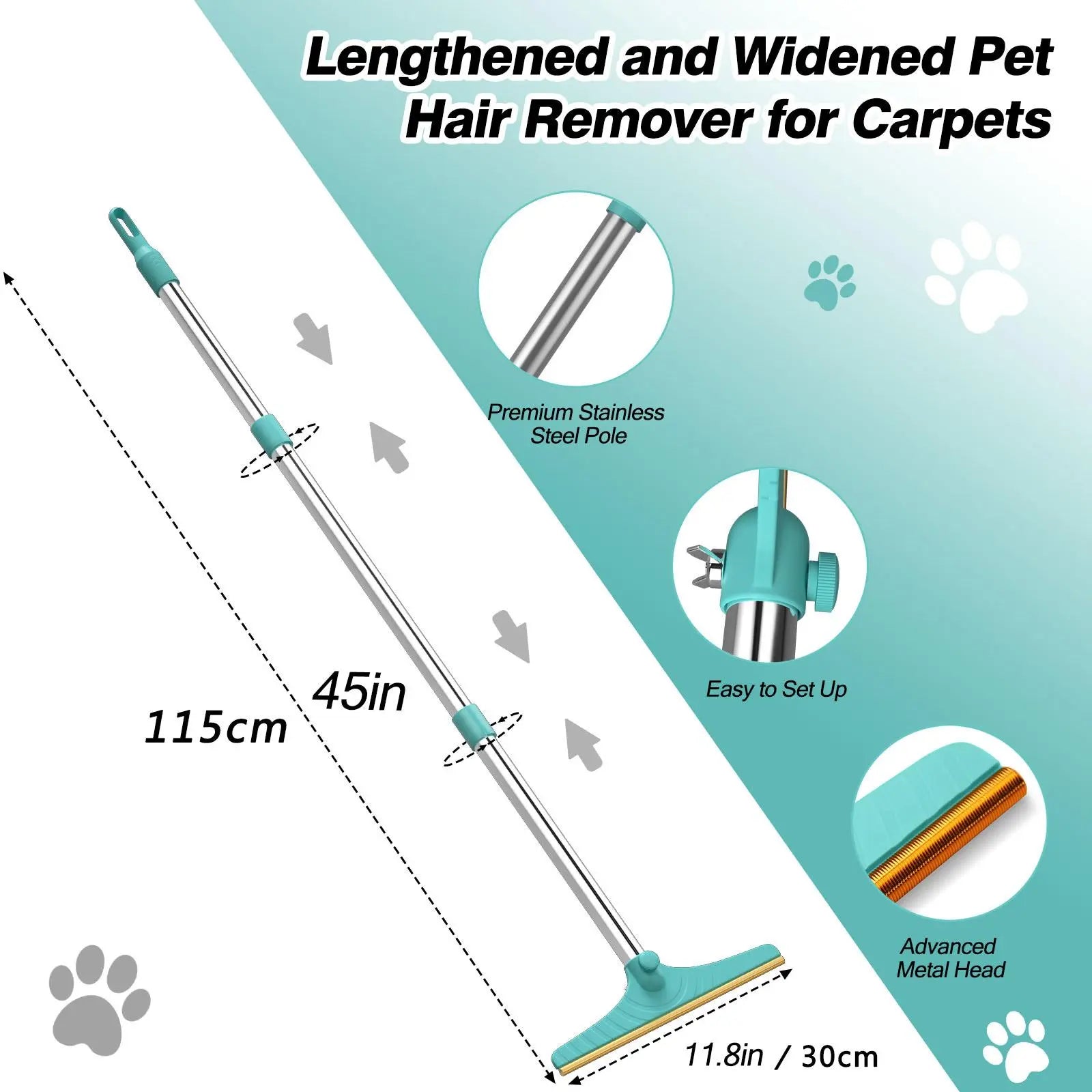 Adjustable Pet Hair Remover Brush with Hanging Ring - Effective Cleaning Tool for Carpets and Floors, Ideal Gift for Pet Owners