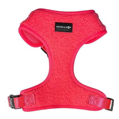 Adjustable Fluorescent Pink Teddy Fabric Dog Harness