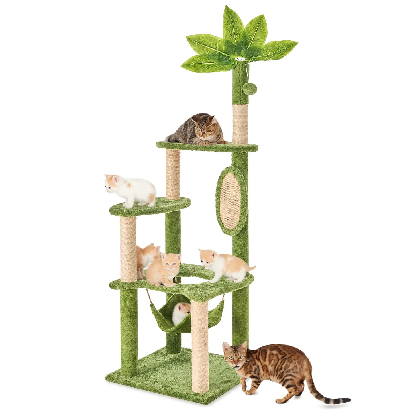 Ultimate!! Cat Tree / Tower for Indoor with Green Leaves, Cat Condo Cozy Plush House with Hang Ball, Pet Furniture with Scratching Posts 